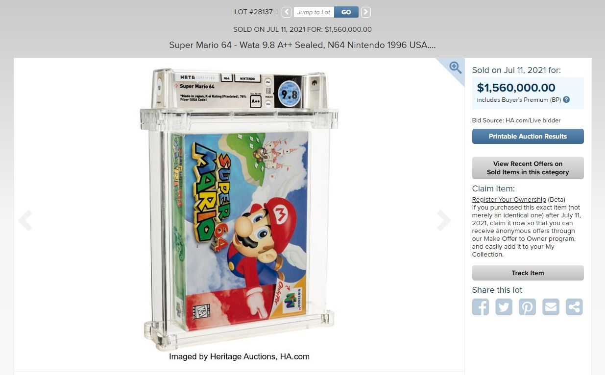 heritage auction 9.8 super mario 64