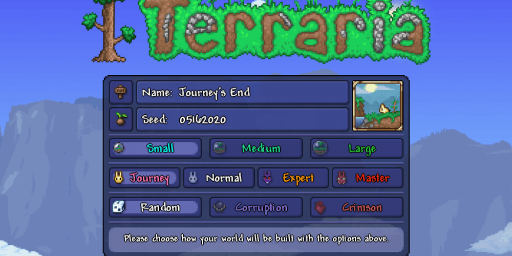 terraria journey's end world generation screen master mode