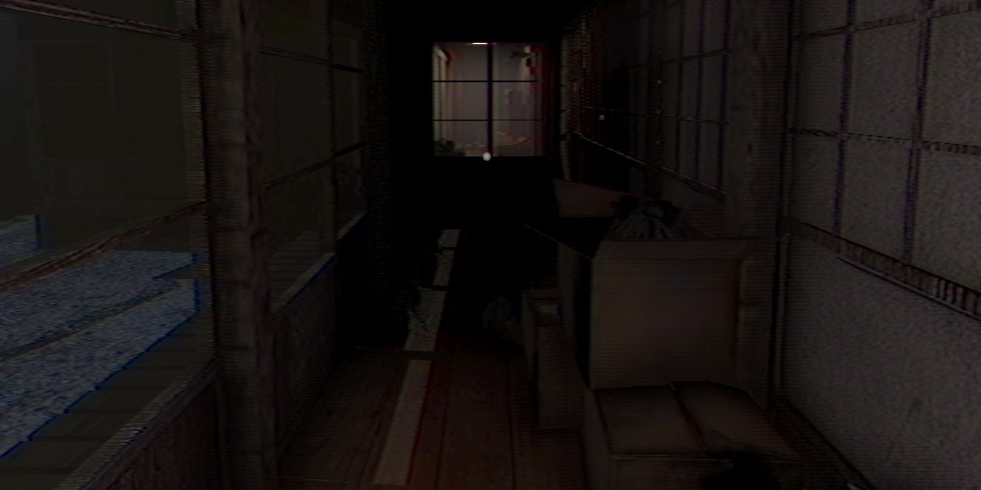 the caregiver, VHS filter, dark Japanese hallway