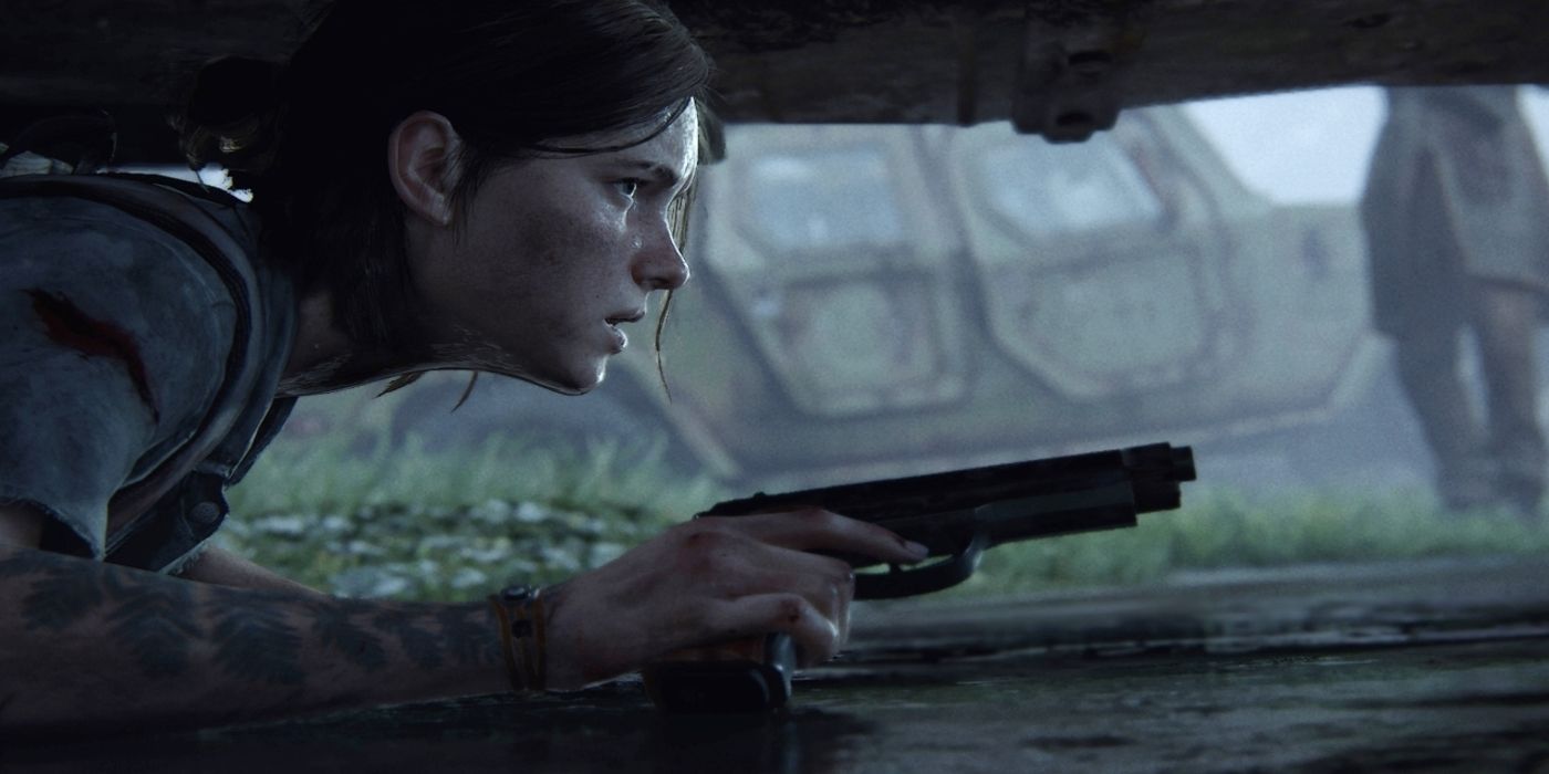 the last of us 2 ellie under car close up