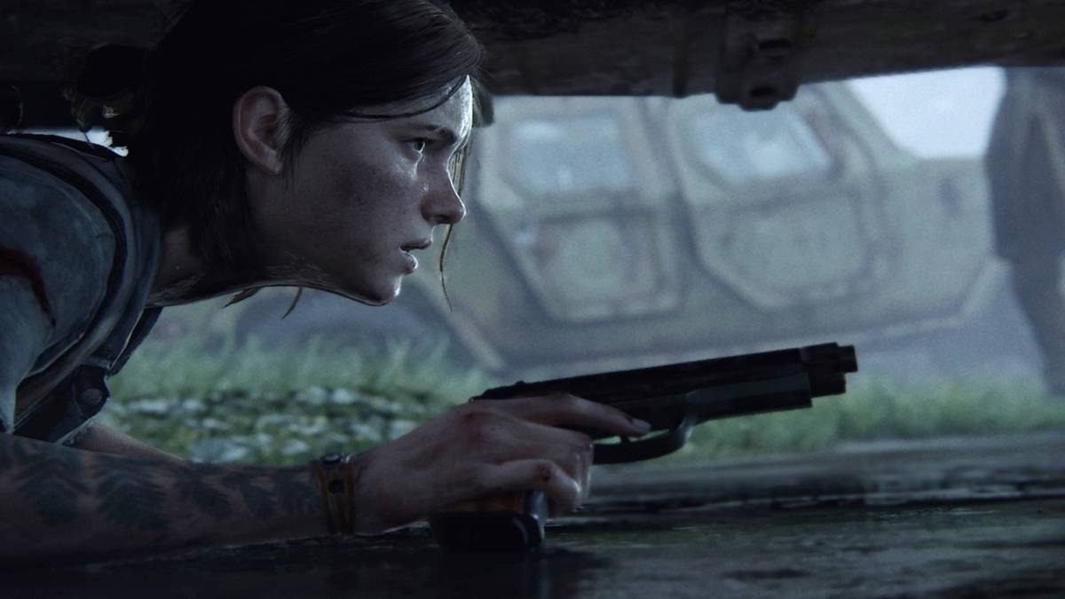 the last of us 2 ellie under car close up