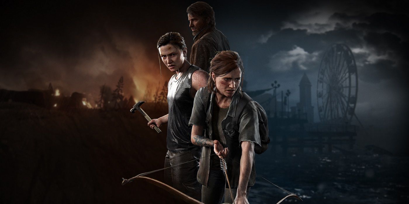 Artwork from The Last Of Us 2 showing Ellie, Abby and Joel.