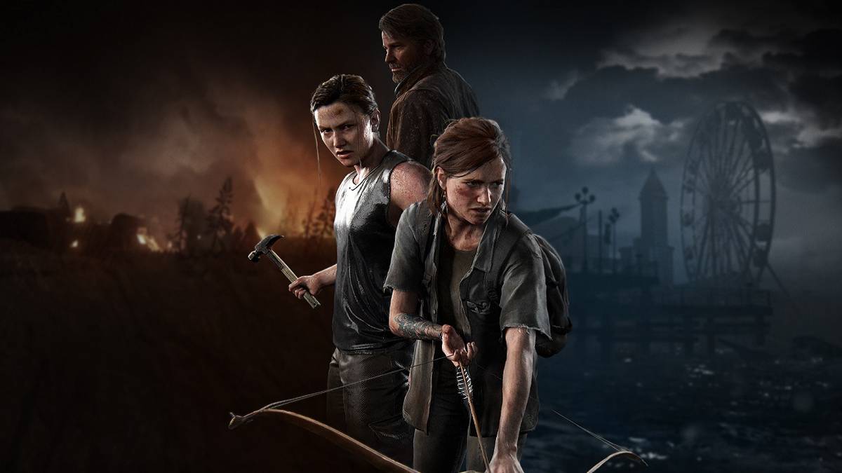 Artwork from The Last Of Us 2 showing Ellie, Abby and Joel.