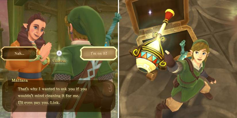 Initiating the Cleaning Pipit's House side quest in The Legend of Zelda: Skyward Sword HD