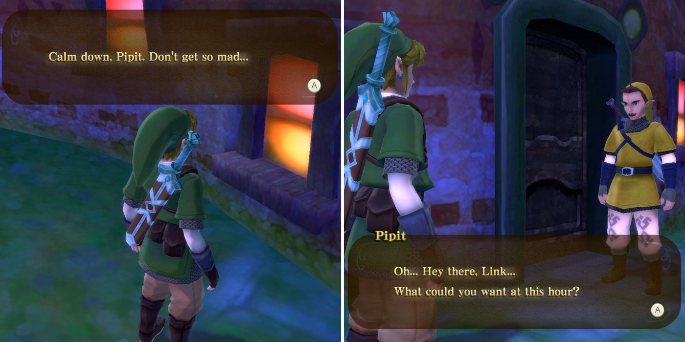 Some special dialogue that can be found after completing the Cleaning Pipit's House side quest in The Legend of Zelda: Skyward Sword HD