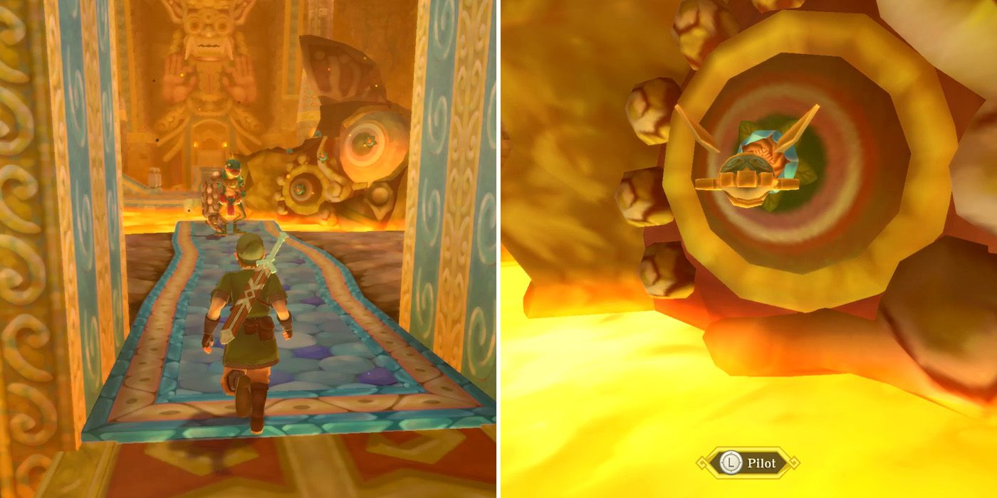Destroying the statue the Earth Temple in The Legend of Zelda: Skyward Sword HD