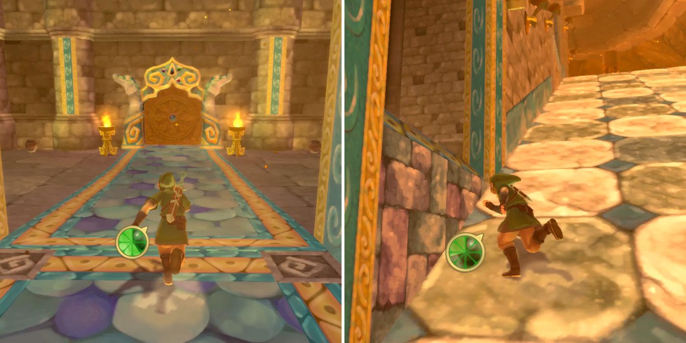 Climbing the first slope in the Earth Temple in The Legend of Zelda: Skyward Sword HD