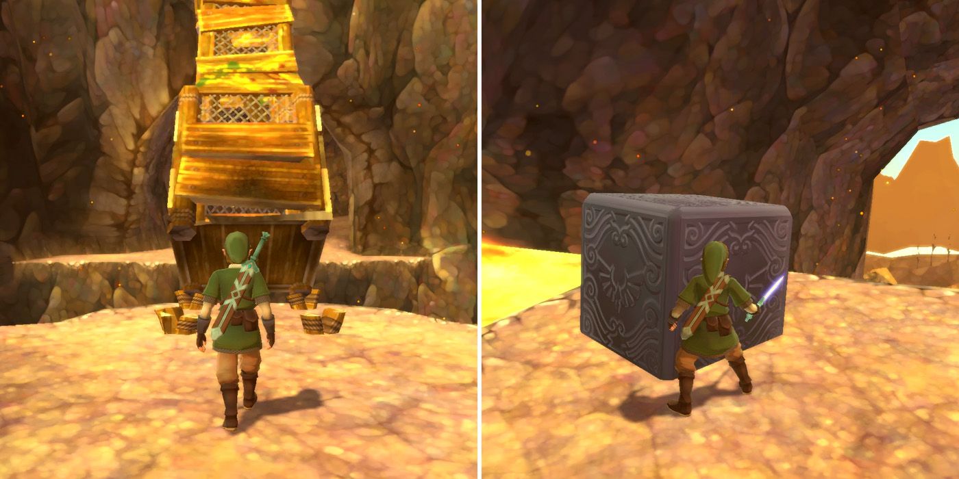 Destroying a guard tower in The Legend of Zelda: Skyward Sword HD