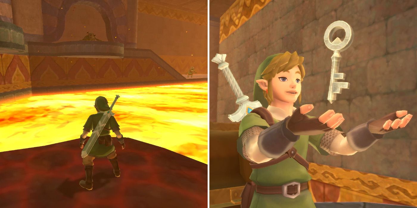 How to get the first small key in The Legend of Zelda: Skyward Sword HD's Fire Sanctuary dungeon