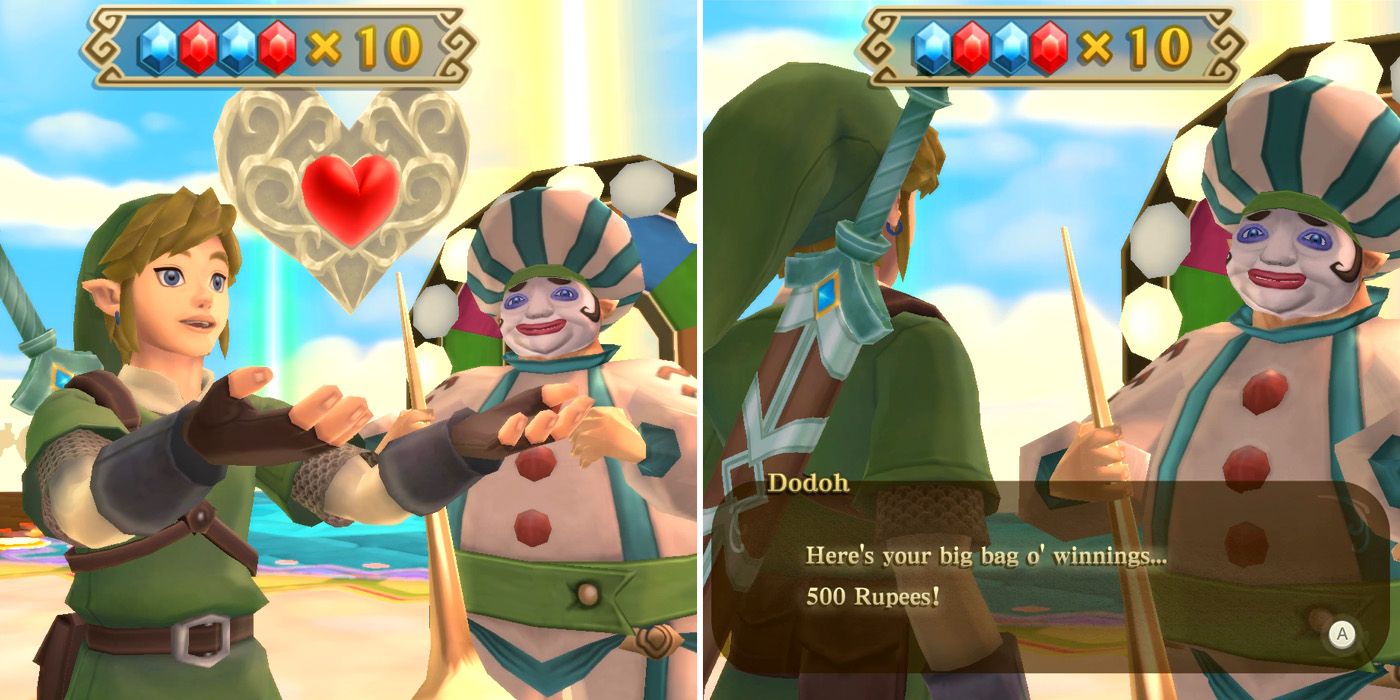The prizes for Dodoh's skydiving mini-game in The Legend of Zelda: Skyward Sword HD