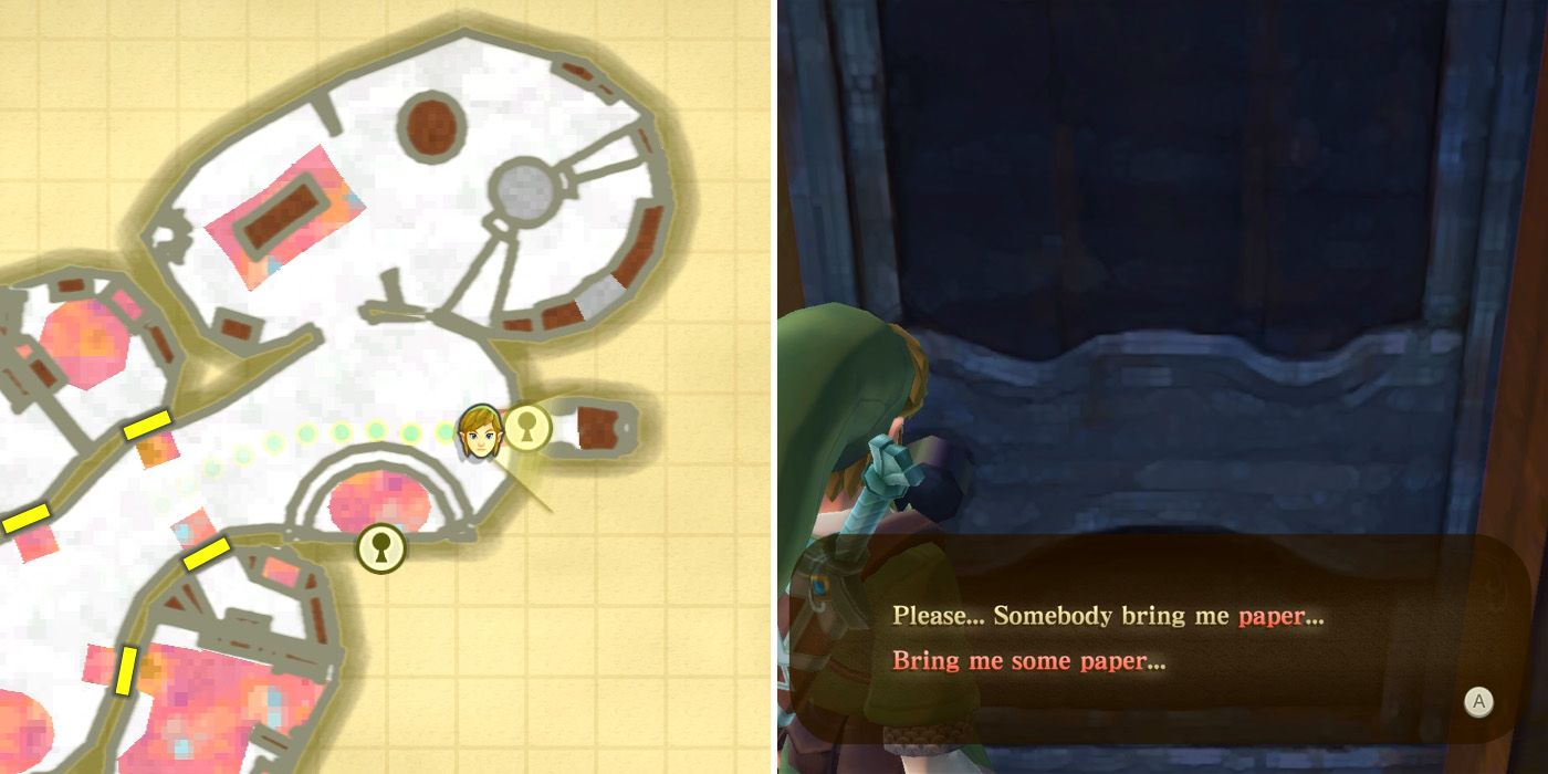 The ghost asks for paper in the Haunted Restroom side quest in The Legend of Zelda: Skyward Sword HD