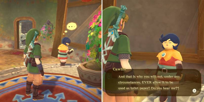 Cawlin gives link a love letter in the Haunted Restroom side quest in The Legend of Zelda: Skyward Sword HD