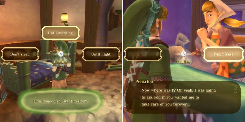 Sleeping to unlock the Item Check Crush side quest in The Legend of Zelda: Skyward Sword HD early