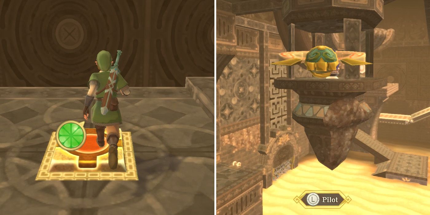 Hitting a Timeshift Stone with the beetle in the Lanayru Mining Facility dungeon in The Legend of Zelda: Skyward Sword HD