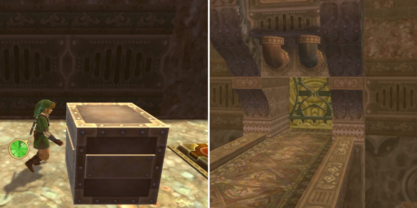 Unlocking a door in the second chamber of the Lanayru Mining Facility dungeon in The Legend of Zelda: Skyward Sword HD