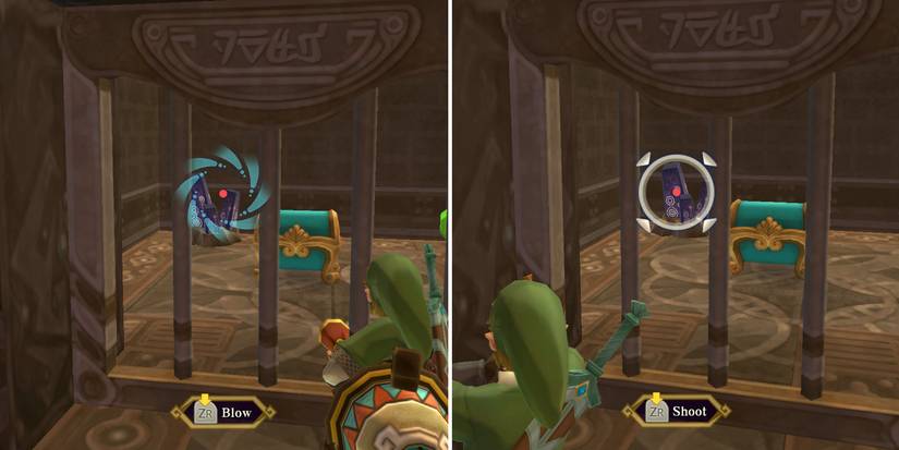 Locating and activating a Timeshift Stone in the Lanayru Mining Facility dungeon in The Legend of Zelda: Skyward Sword HD