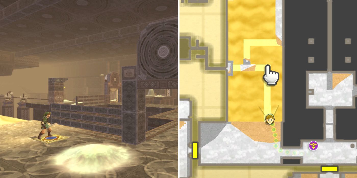 A safe path across the sinking sand in the Lanayru Mining Facility dungeon in The Legend of Zelda: Skyward Sword HD