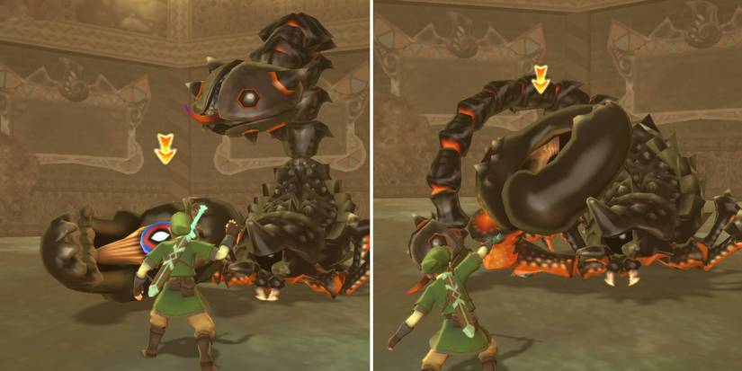 Dealing with Moldarach's attacks in the Lanayru Mining Facility dungeon in The Legend of Zelda: Skyward Sword HD