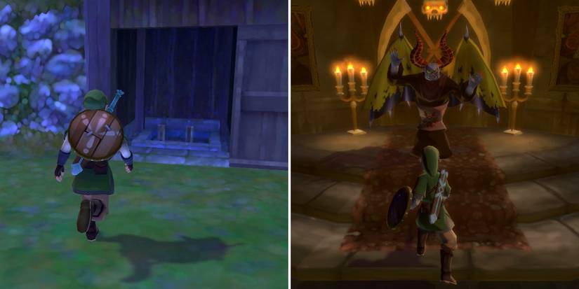 Meeting Batreaux as part of the Lost Child side quest in The Legend of Zelda: Skyward Sword HD