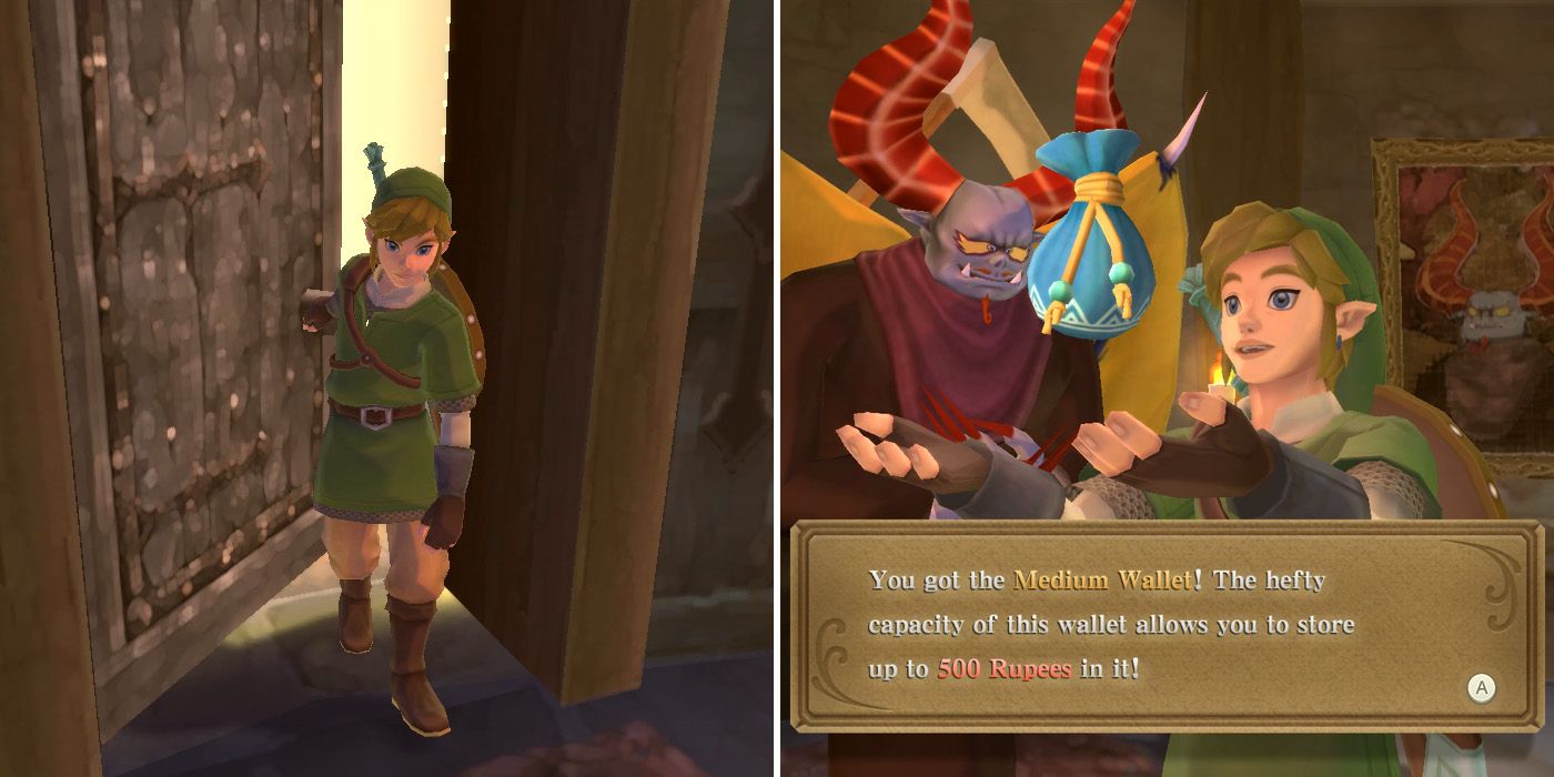 Receiving the Medium Wallet for completing the Lost Child side quest in The Legend of Zelda: Skyward Sword HD