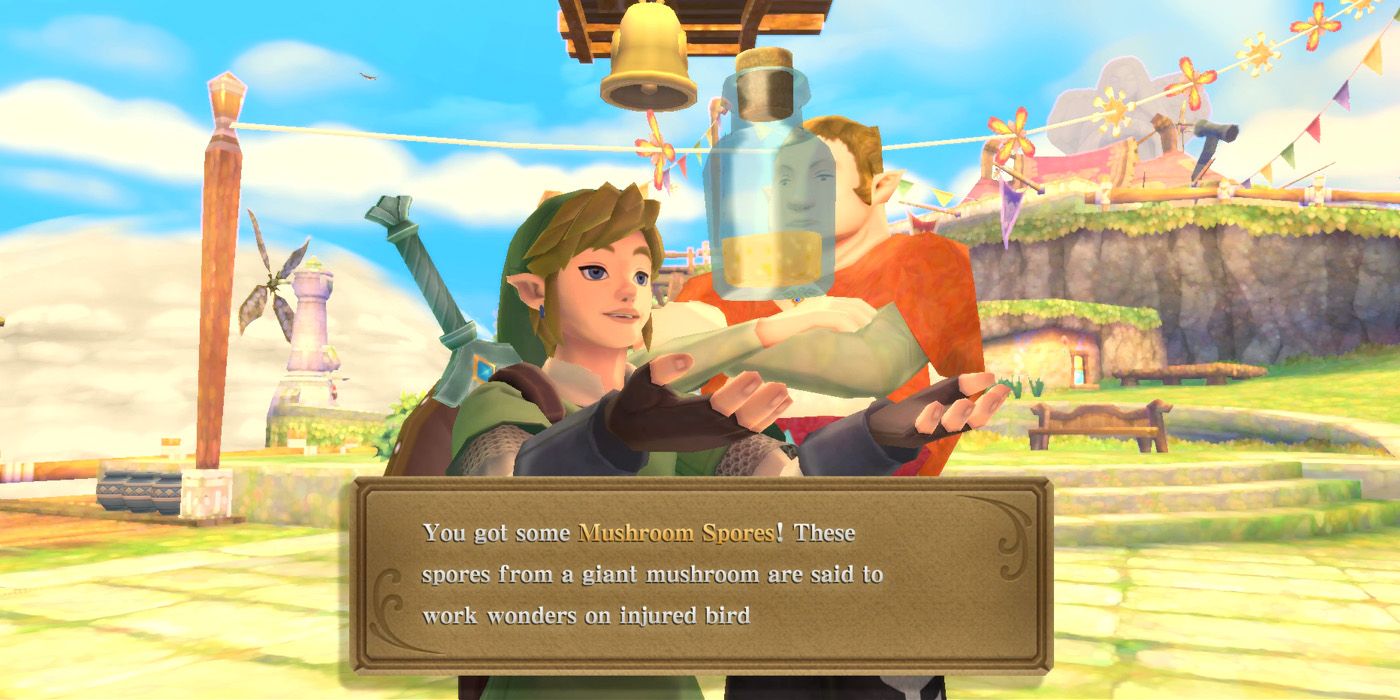 Getting the special bird medicine from Parrow as part of the Missing Sister side quest in The Legend of Zelda: Skyward Sword HD