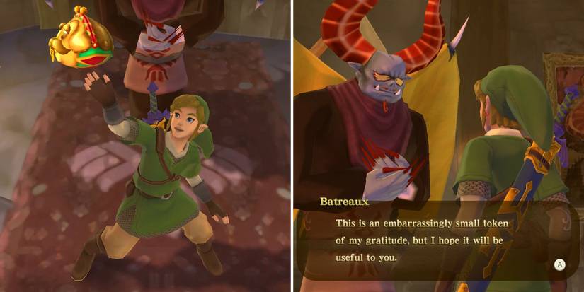 Claiming the reward for the Owlan's Exotic Plant side quest in The Legend of Zelda: Skyward Sword HD