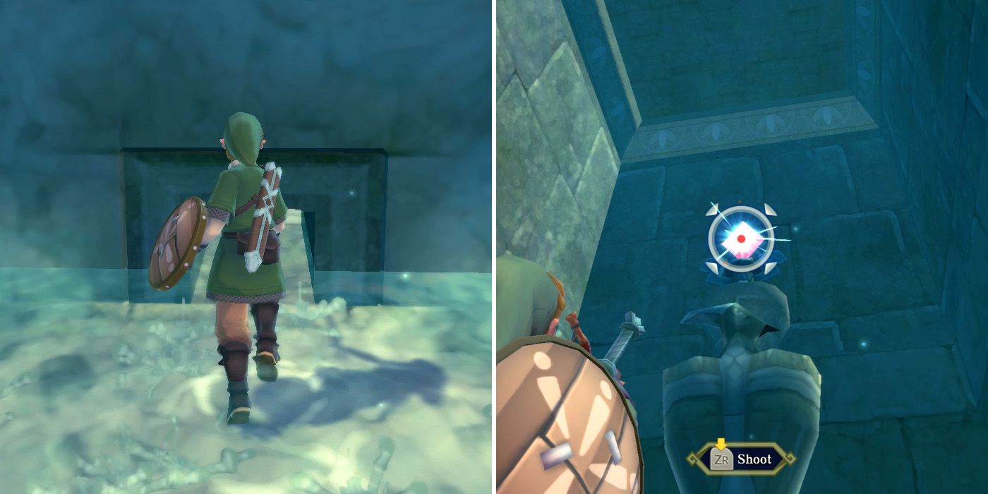 Raising the water level in Skyview Temple in The Legend of Zelda: Skyward Sword HD
