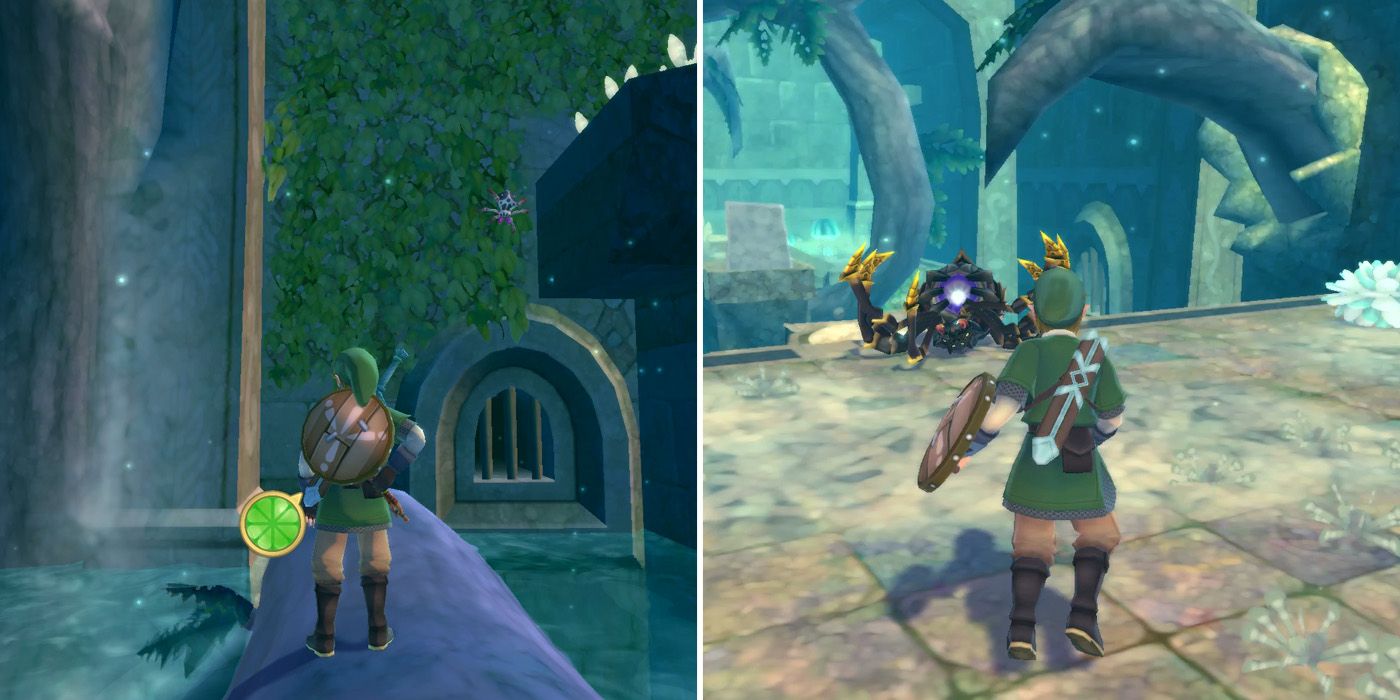 Killing the second Skulltula in Skyview Temple in The Legend of Zelda: Skyward Sword HD