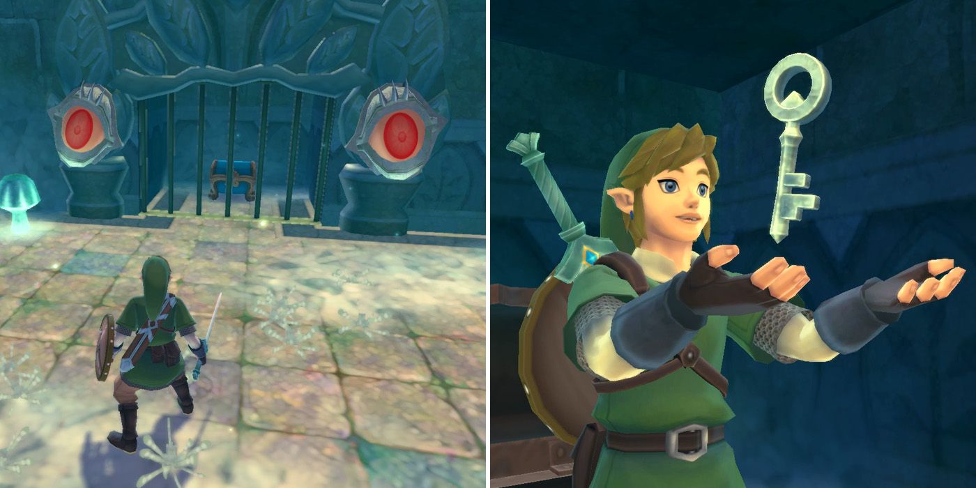 Obtaining the first small key in Skyview Temple in The Legend of Zelda: Skyward Sword HD