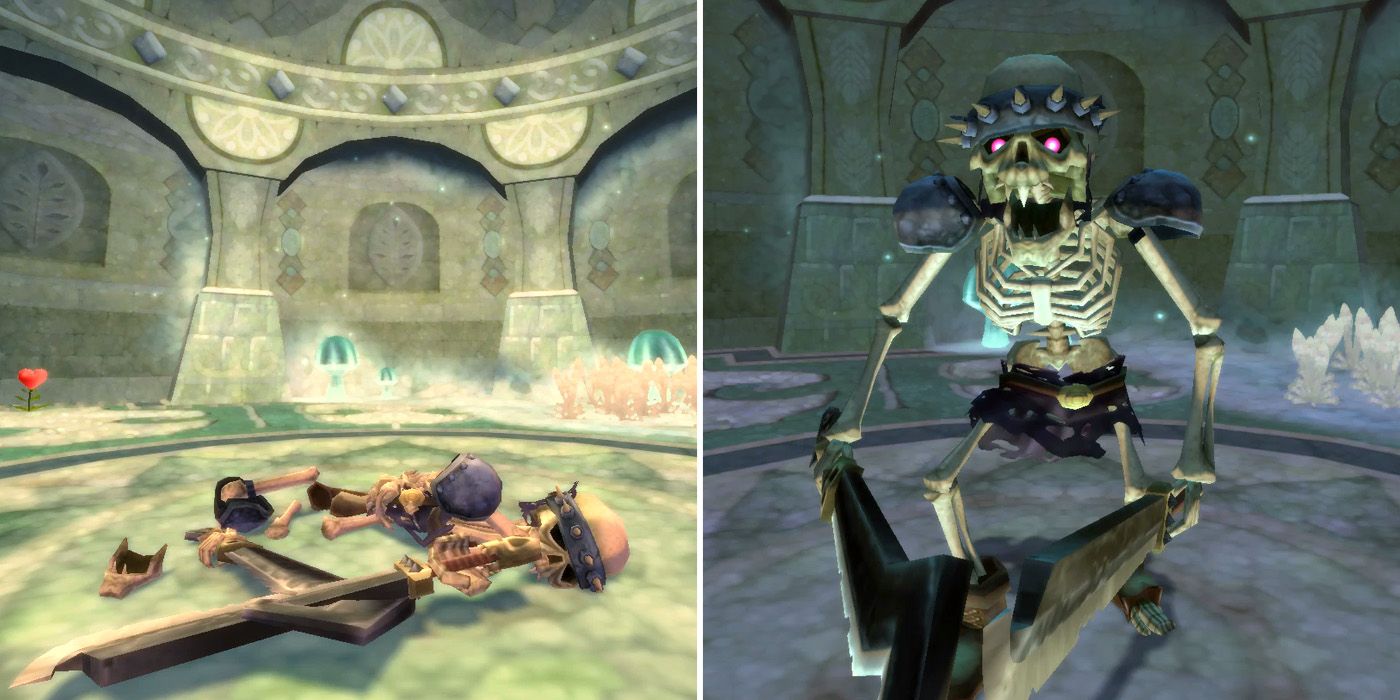 A Stalfos appears in Skyview Temple in The Legend of Zelda: Skyward Sword HD
