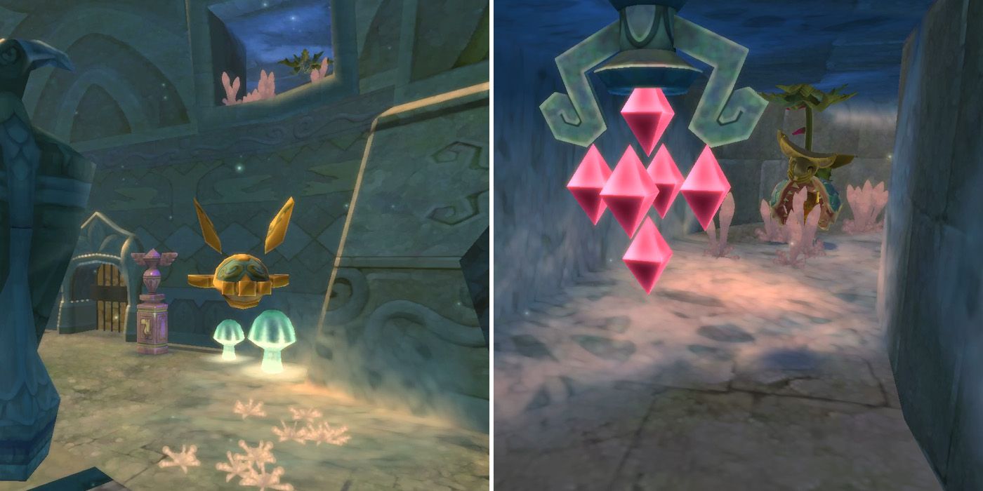 Using the beetle to hit a red crystal in Skyview Temple in The Legend of Zelda: Skyward Sword HD