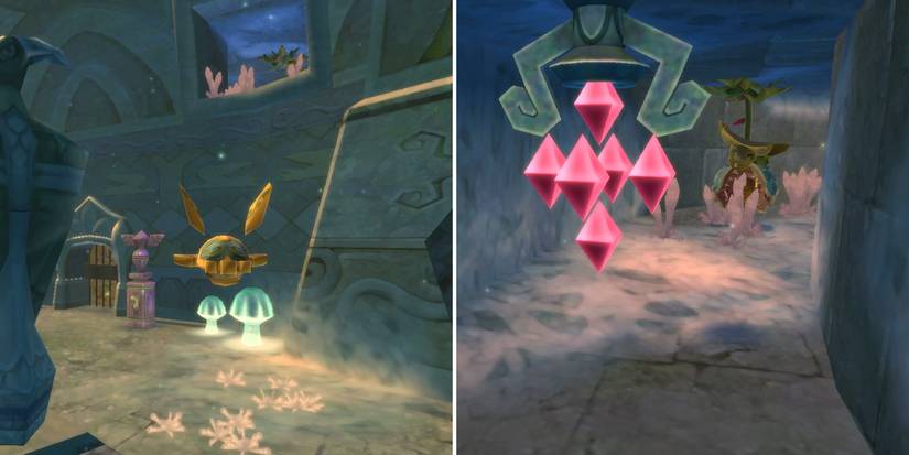 Using the beetle to hit a red crystal in Skyview Temple in The Legend of Zelda: Skyward Sword HD