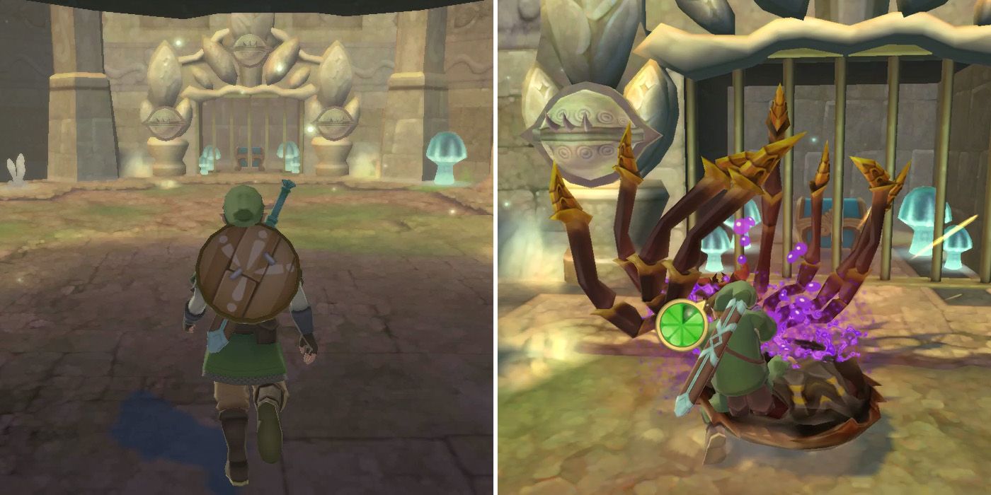 Killing another Skulltula in Skyview Temple in The Legend of Zelda: Skyward Sword HD