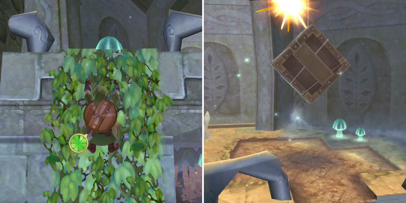 Dropping the wooden crate in Skyview Temple in The Legend of Zelda: Skyward Sword HD