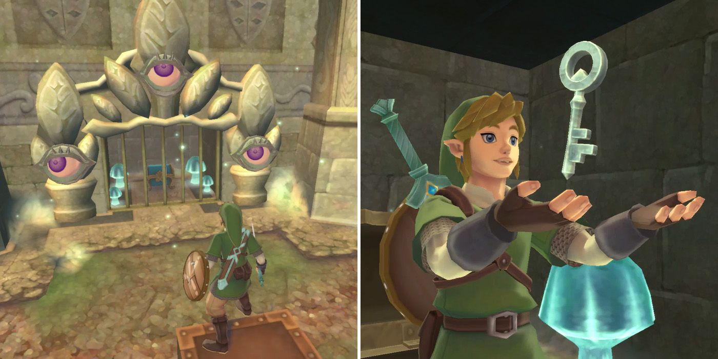 Obtaining the second small key in Skyview Temple in The Legend of Zelda: Skyward Sword HD