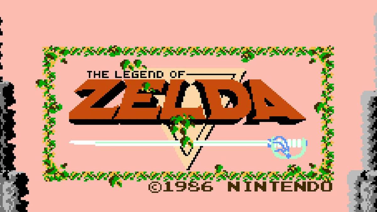 Screenshot of The Legend of Zelda title screen. Reads: The Legend of Zelda (c) 1986 Nintendo