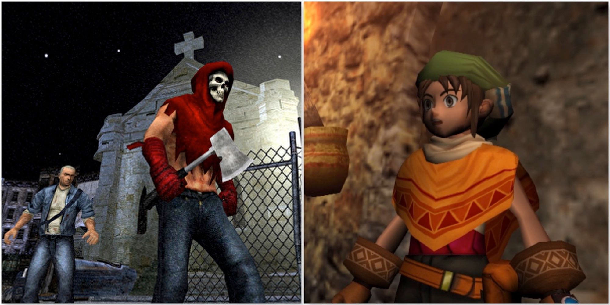 Sneaking up on an enemy in Manhunt and The main character from Dark Cloud