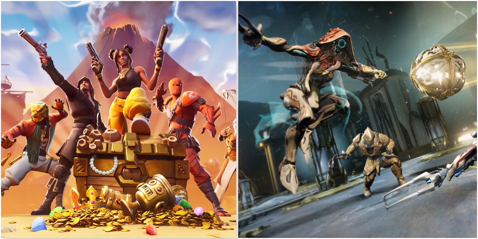 Promo art featuring characters from Fortnite and Warframe