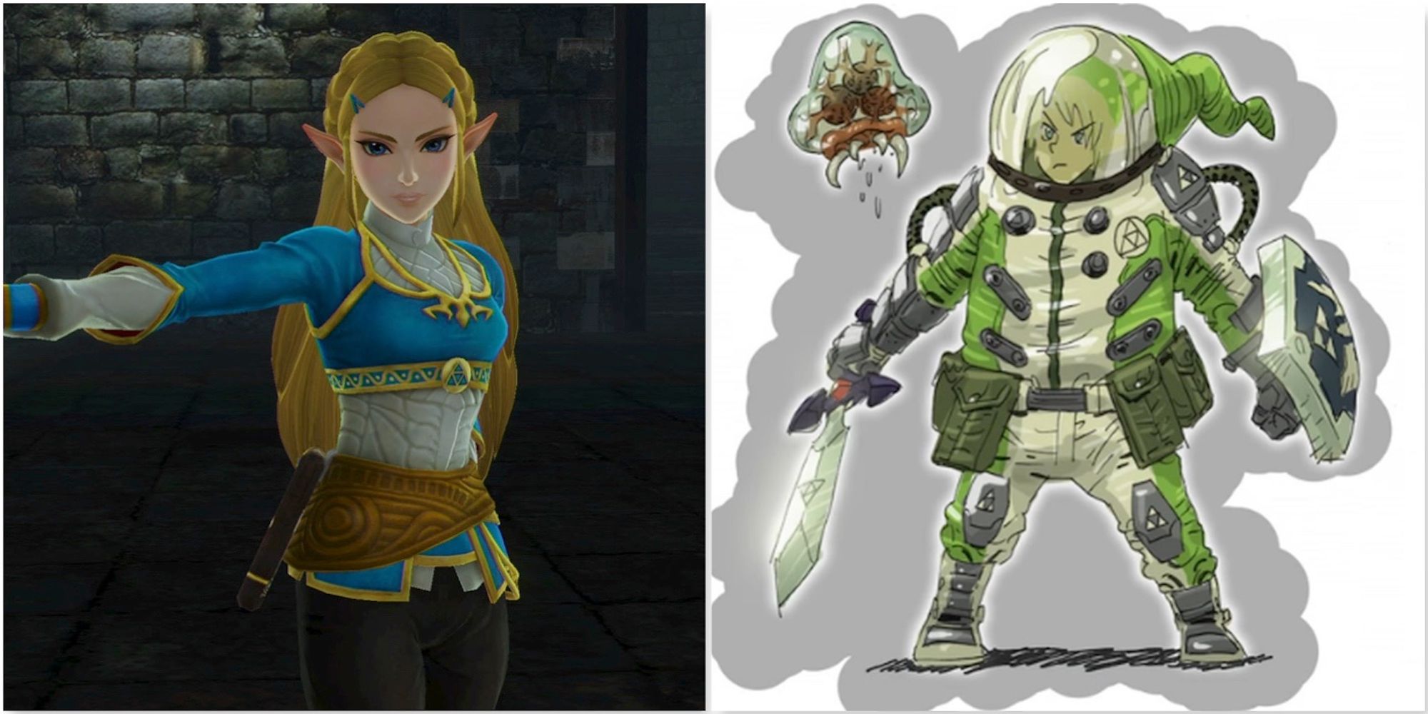 Zelda from hyrule warriors and Concept art featuring link from Breath of the Wild