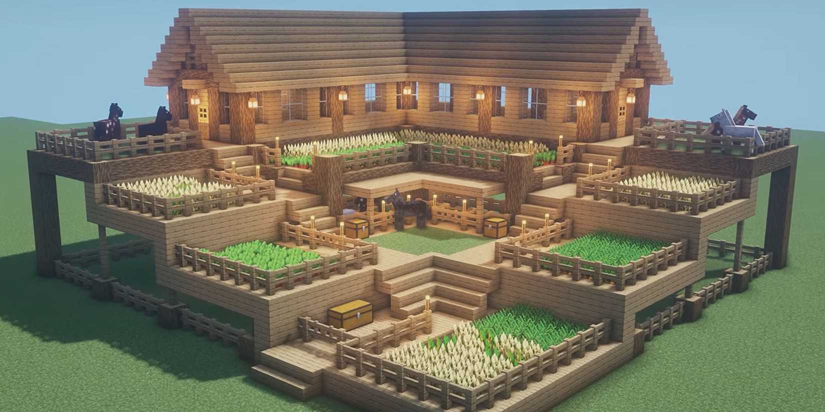 Easy Minecraft house design - Tiered Farmhouse