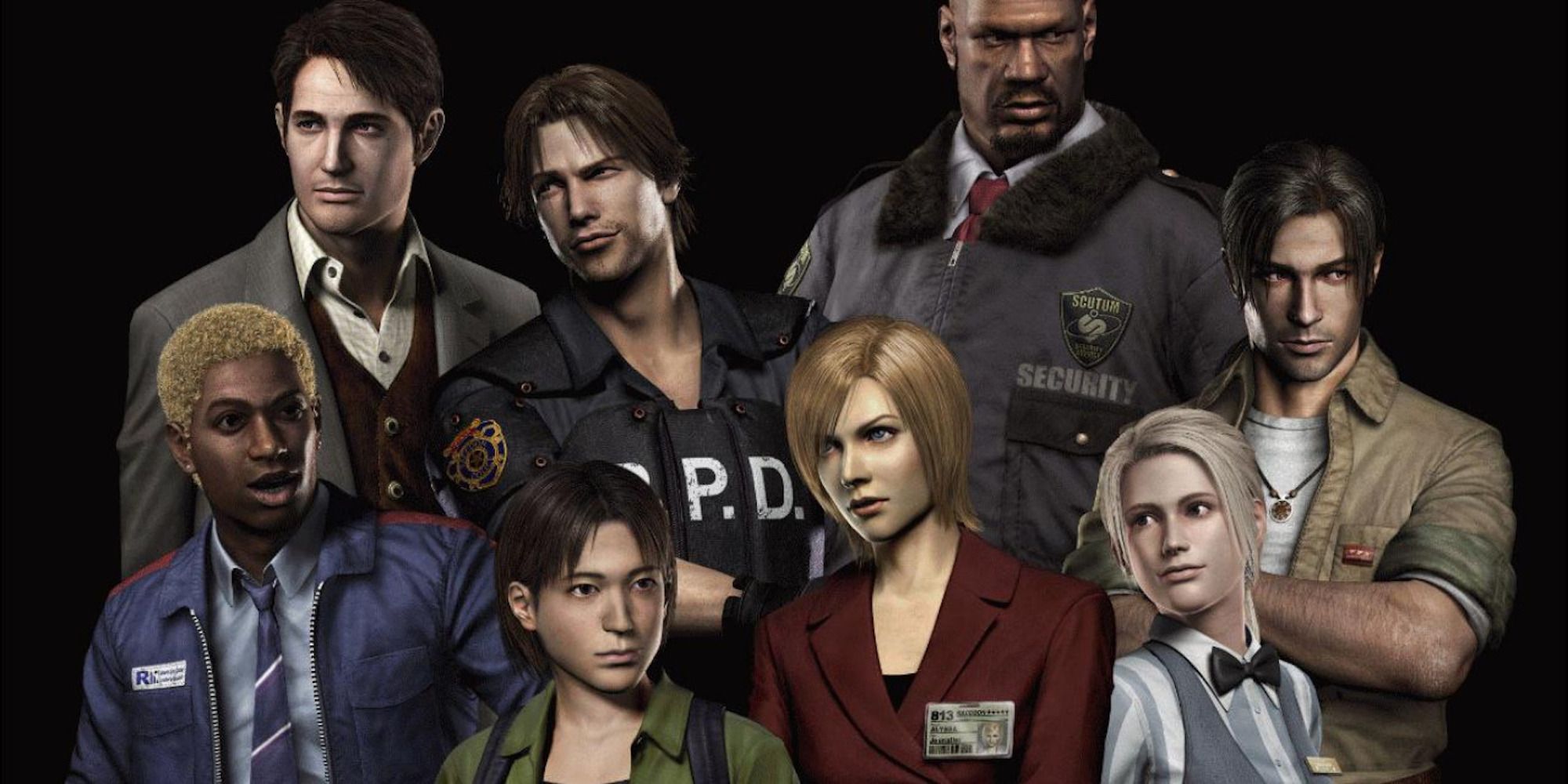 Promo art featuring the main characters from Resident Evil Outbreak
