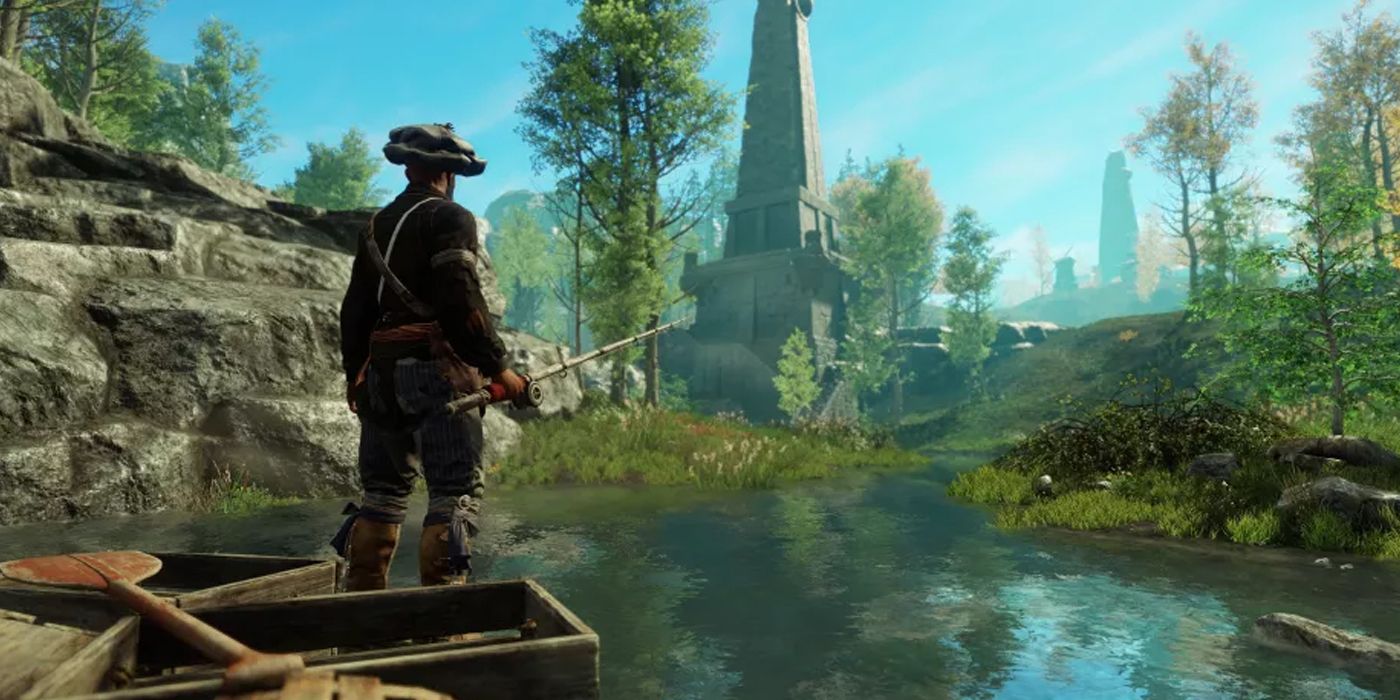 A Player Fishing in New World MMO