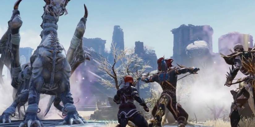 A party fighting a big dragon