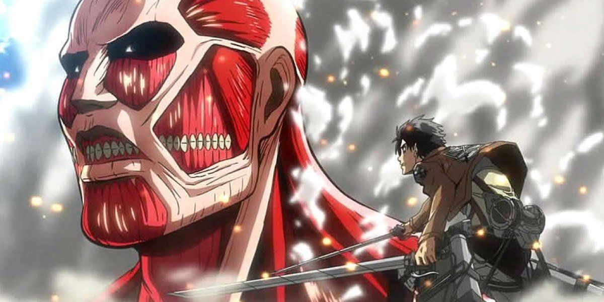 Attack on Titan Eren in Gear facing Colossal Titan