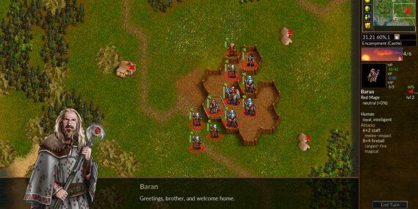 Troops at the starting settlement in Battle for Wesnoth