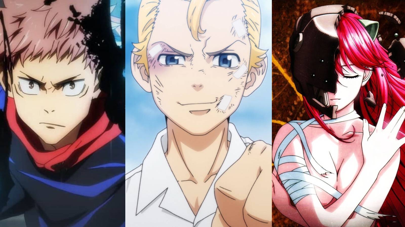 Yuji from Jujutsu Kaisen, Lucy from Elfen Lied, and Takemichi from Tokyo Revengers