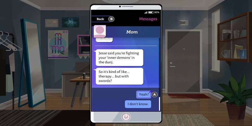 Texting your mom in Boyfriend Dungeon 