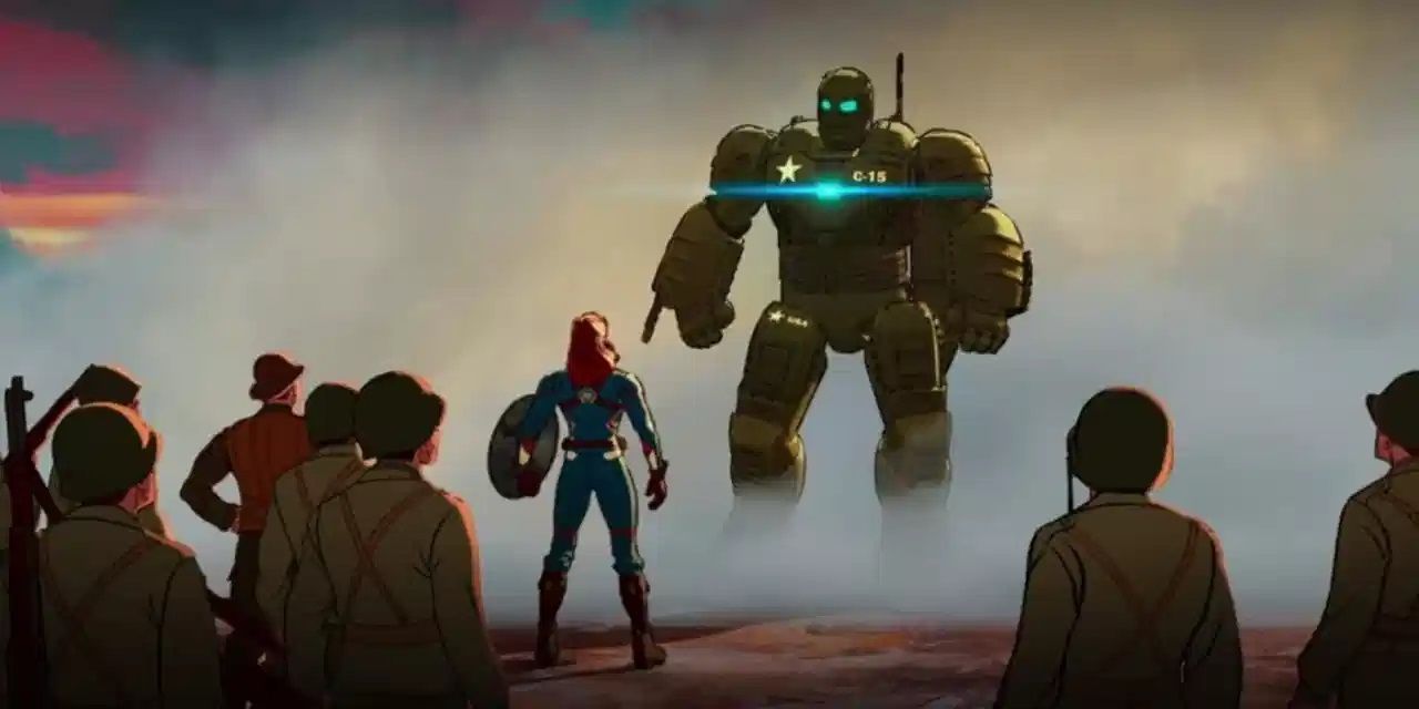 Captain Carter and a group of soldiers looking at Hydra Stomper in What If