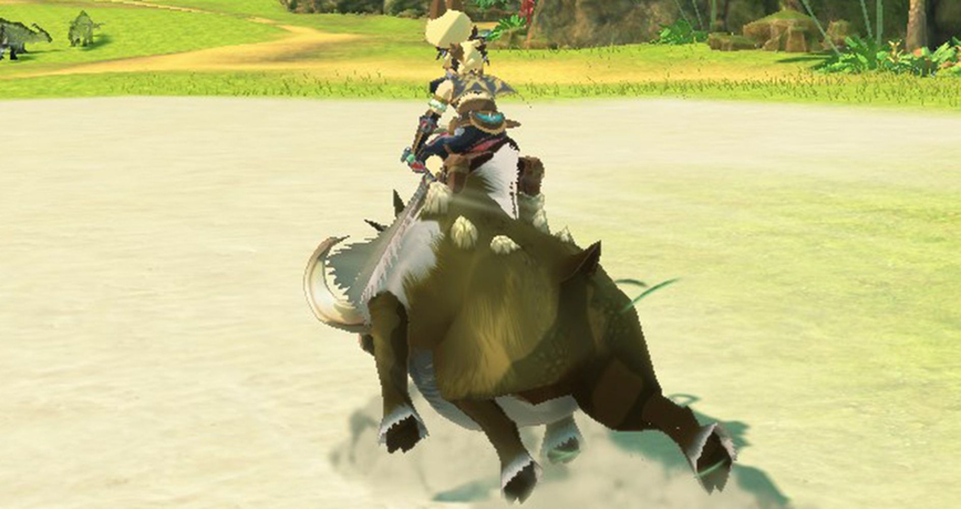 Character Performing Dash Riding Action In Monster Hunter Stories 2 With Their Monstie