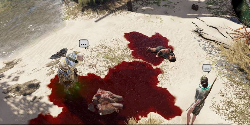 Characters standing over a corpse